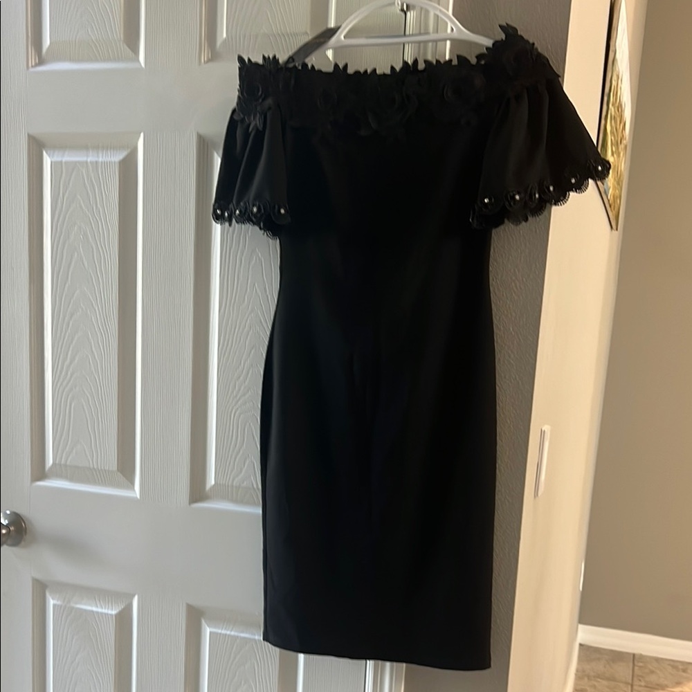 Black Off-Shoulder Flutter Sleeve Mini Dress